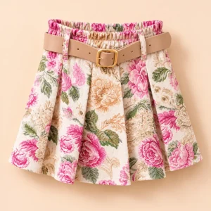 falda-floral-mujer-con-cinturon-beige