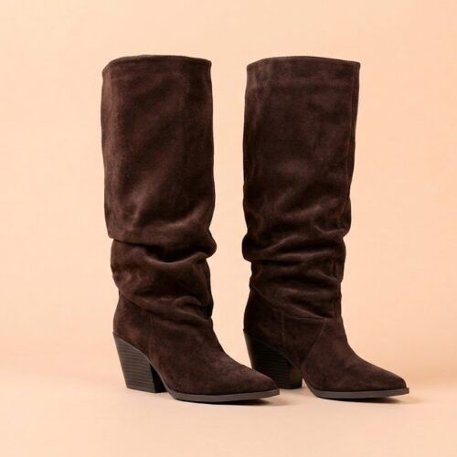 Botas Altas Slouchy de Ante con Tacón Ancho
