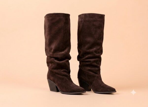 2580A-1 Botas Altas Slouchy de Ante con Tacón Ancho