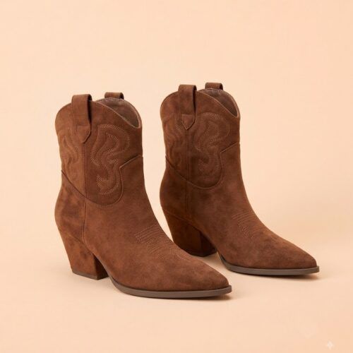 Botin Campero Cowboy con Bordados y Tacón Ancho