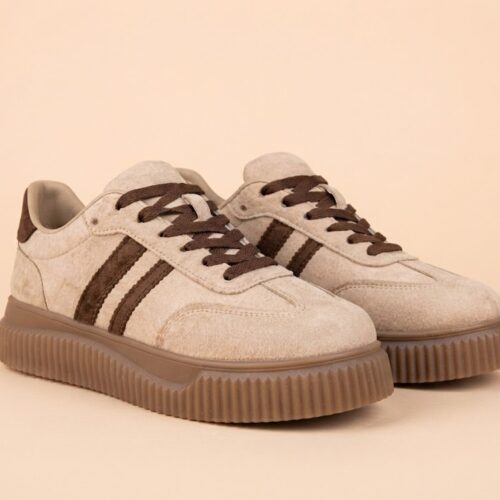 Zapatilla Plataforma Serraje Beige y Marrón