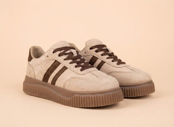 Zapatilla Plataforma Serraje Beige y Marrón