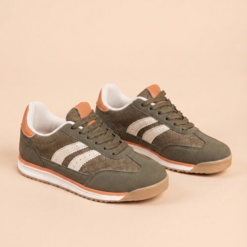 Zapatilla Retro Verde Caqui y Naranja