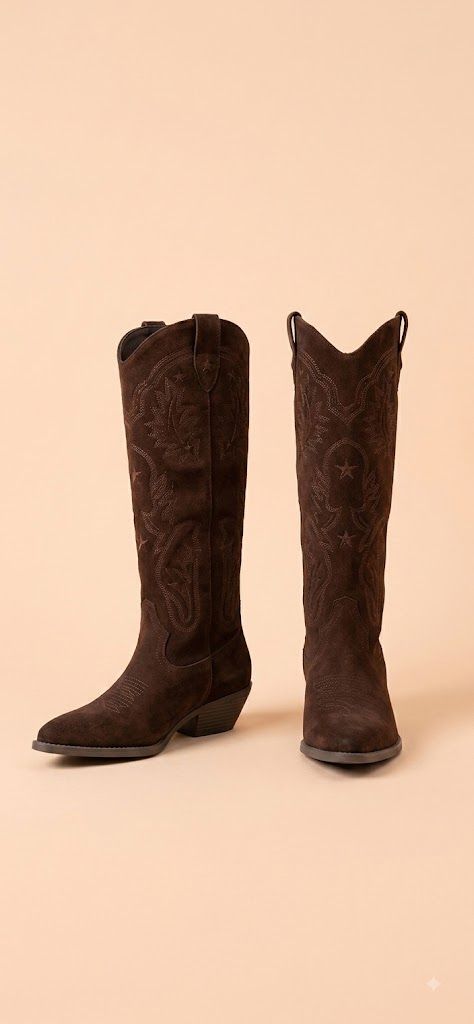 OO-73 Botas Altas Western con Bordados de Estrellas y Tacón Cubano