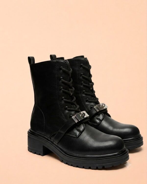 RXJ-278 Bota Militar Negra con Hebilla Metálica y Suela Track