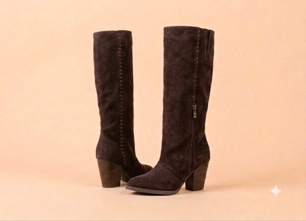RXJ-326 Botas Altas de Tacón Ancho con Costura Lateral Estilizada