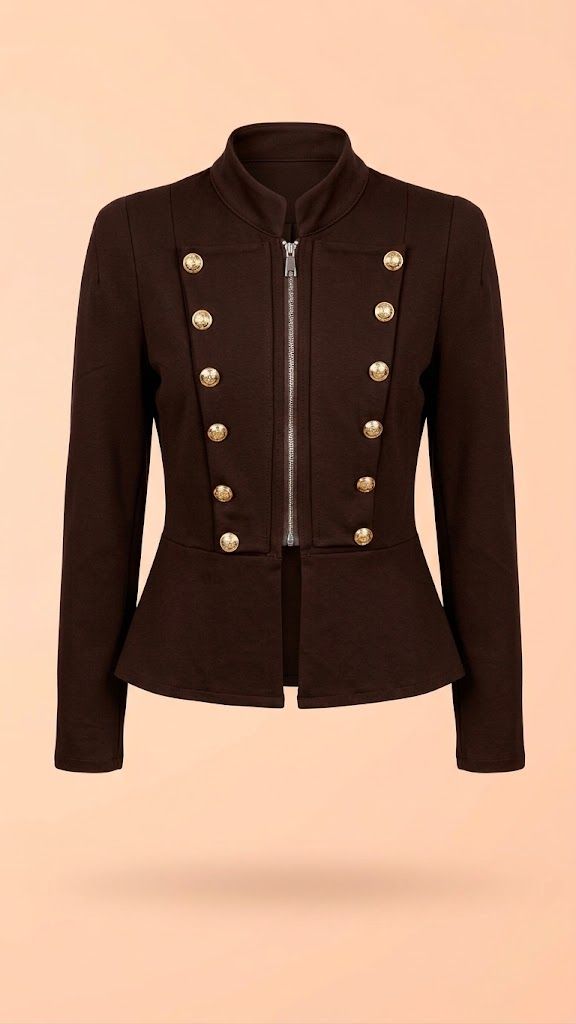 Chaqueta Militar Entallada con Botones Dorados