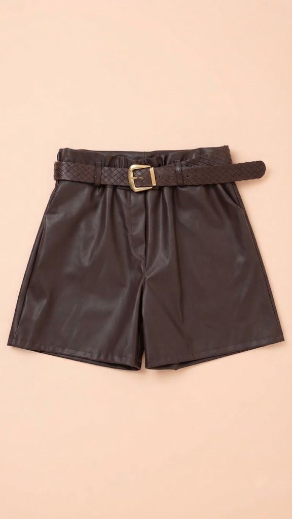 10 (2) Short de Ecopiel Talla Única con Cinturón Trenzado