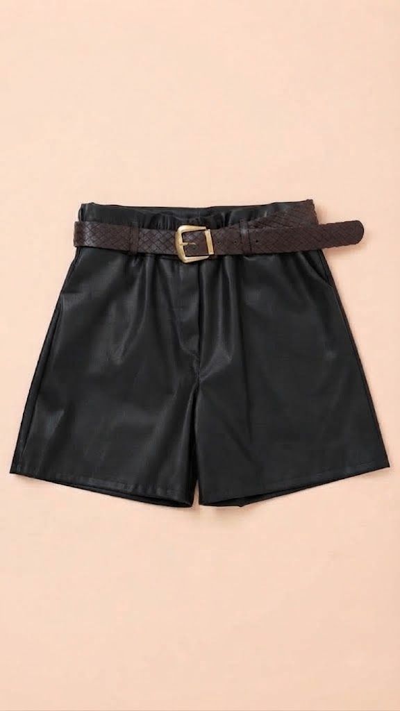 11 (2) Short de Ecopiel Talla Única con Cinturón Trenzado