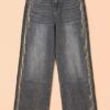 Jeans Grises con Flecos Laterales