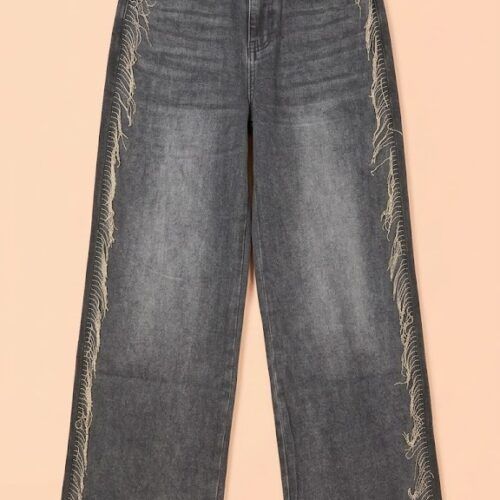 12 Jeans Grises con Flecos Laterales