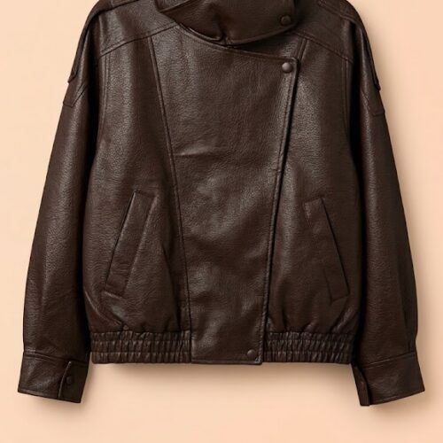 Chaqueta Ecopiel 'Oversize' con Cuello Alto y Bajo Elástico