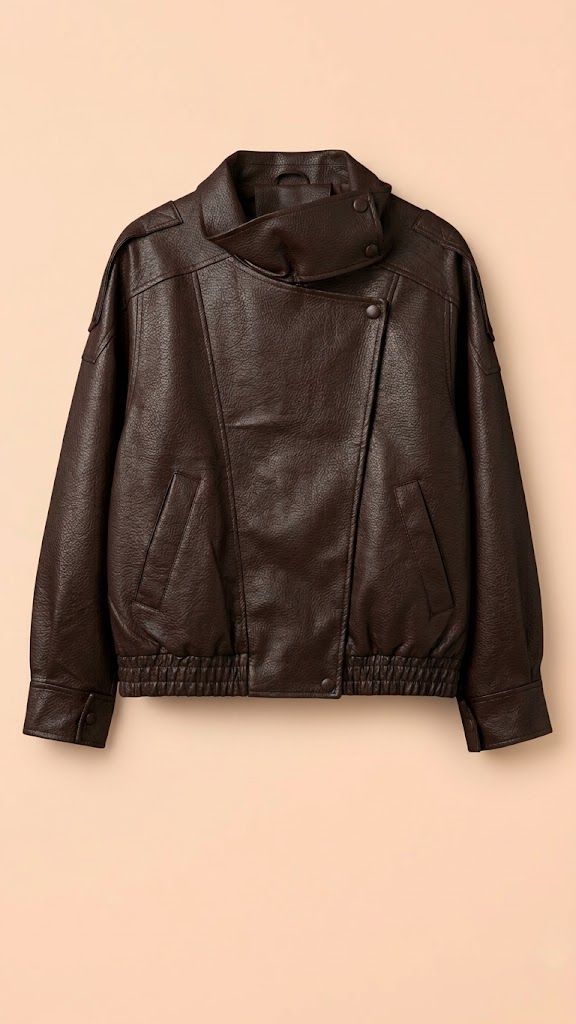 Ecopiel Chaqueta Ecopiel 'Oversize' con Cuello Alto y Bajo Elástico