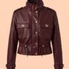 Ecopiel granate Chaqueta Corta Eco-piel con Cuello de Hebilla