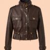 Ecopiel marron Chaqueta Corta Eco-piel con Cuello de Hebilla