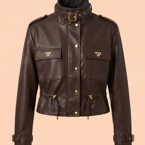 Chaqueta Corta Eco-piel con Cuello de Hebilla