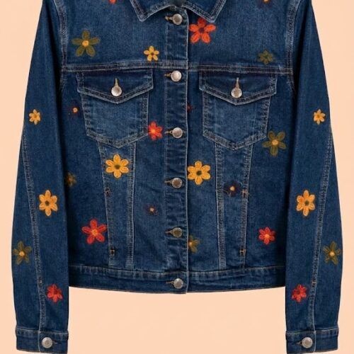 Cazadora Denim con Flores Bordadas