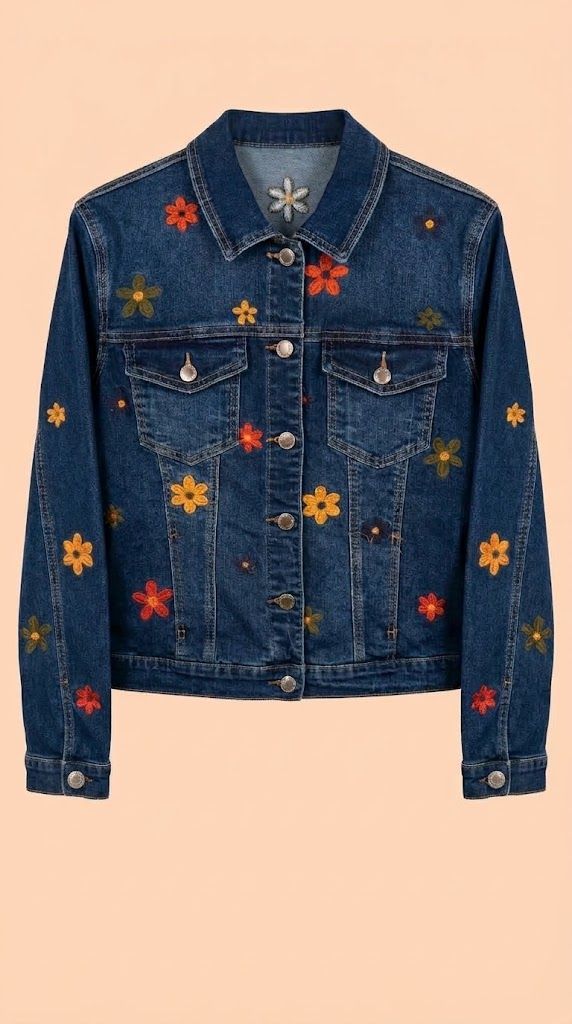 Cazadora Denim con Flores Bordadas